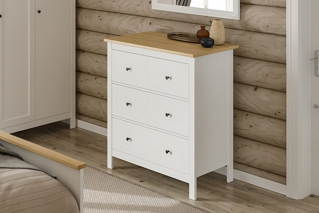 SAGA Chest of Drawers with 3 Drawers — White / Ash