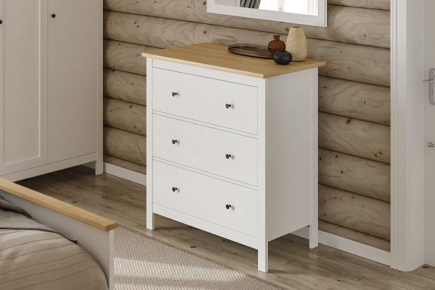 SAGA Chest of Drawers with 3 Drawers — White / Ash