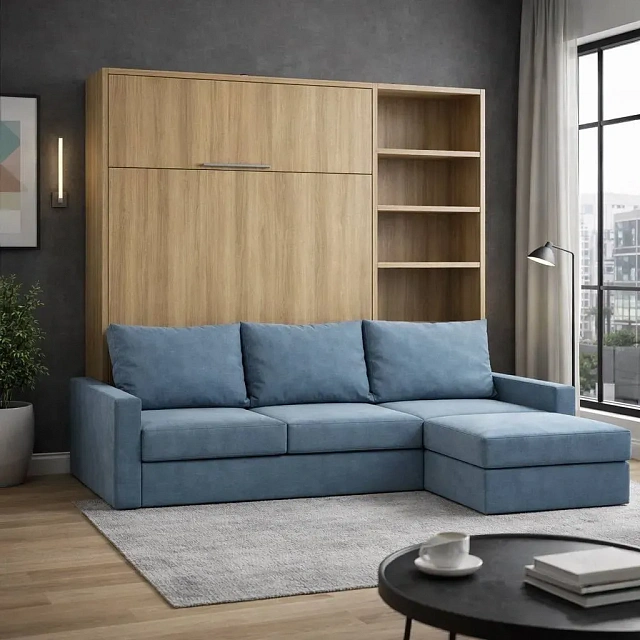 Vertical Murphy Bed with Sofa 160×200 cm